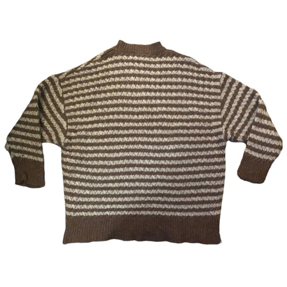 ZARA Brown and White Striped Oversized Slouchy Cozy Crewneck Knit Sweater Large - Picture 10 of 15